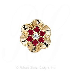GS038 D/R - 14 Karat Gold Slide with Diamond center and Ruby accents 